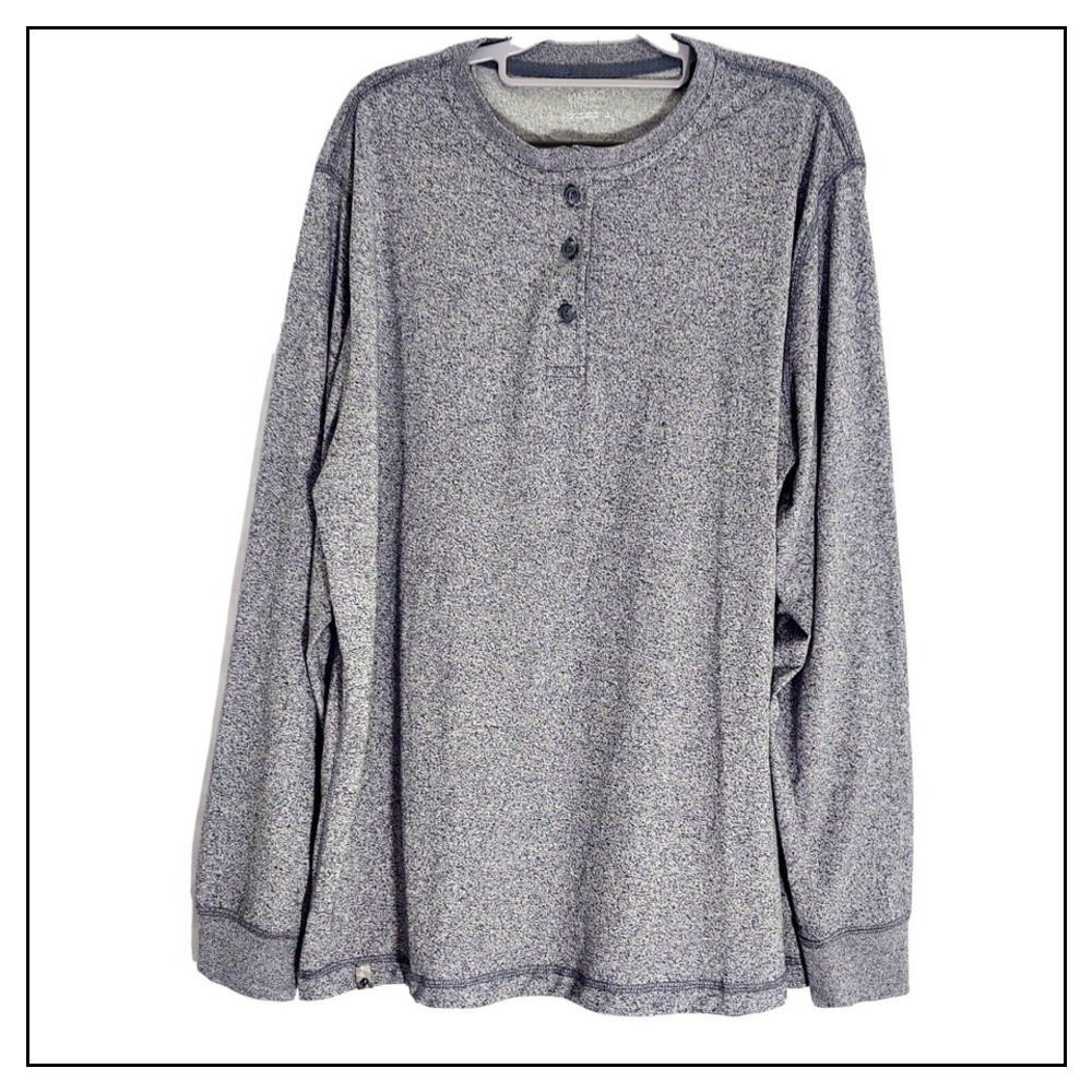 Ocean Coast Men Henley L Shirt Heather Gray Button Stretch‎ Casual Preppy